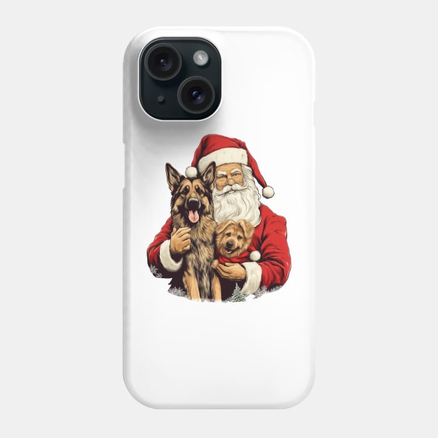 Merry Christmas Retro Santa Claus German Shepherd Puppy Phone Case by Pro Design 501