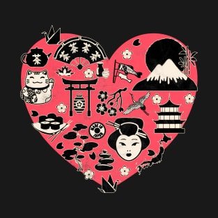 Japanese Art Symbols Retro Geisha Fuji Sakura 603 T-Shirt