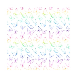 Rainbow Gradient Drawn Butterflies Pattern T-Shirt