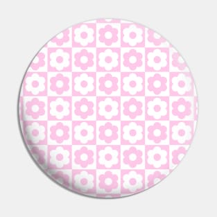 Pink and White Checkered Flower Pattern Pin