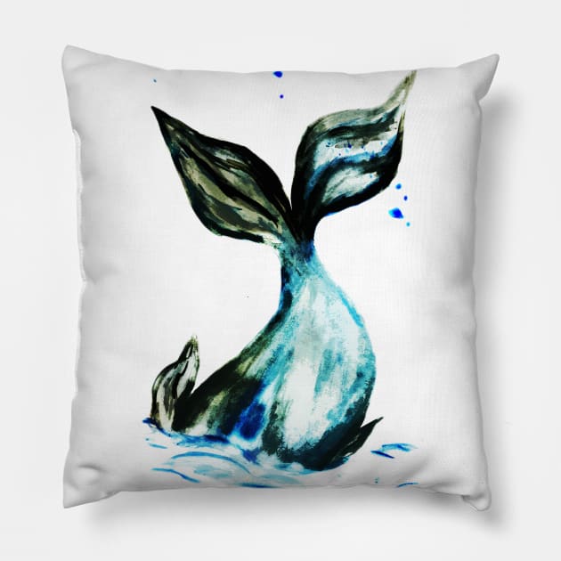 Hand drawn whale tail Pillow by AnnArtshock