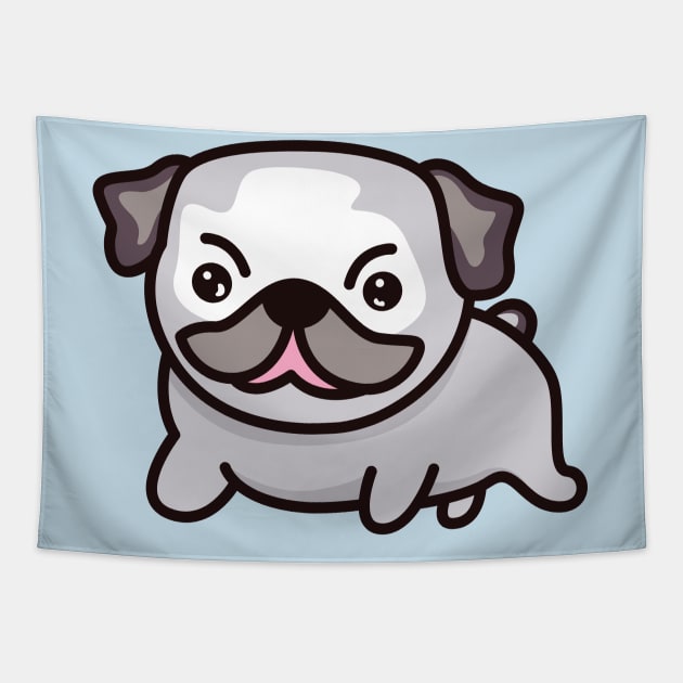 Pug Dog Lover - Cute Dog Drawing Tapestry by Kawaii Bomb