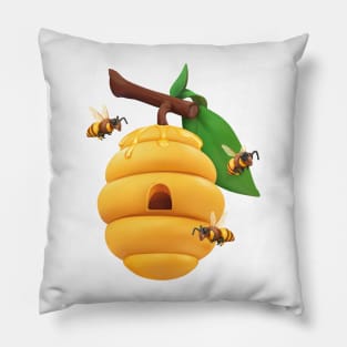 Bee Hive with a Couple of Bees Pillow