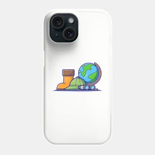 Boot Shoes with Hat, Binoculars and Globe World Cartoon Vector Icon Illustration Phone Case