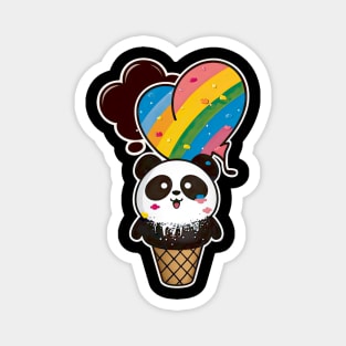 Cute Kawaii Panda Pride with rainbow ice con Heart Magnet