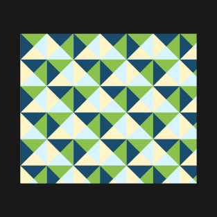 Navy Blue Lime Blue Cream Geometric Triangles Pattern T-Shirt