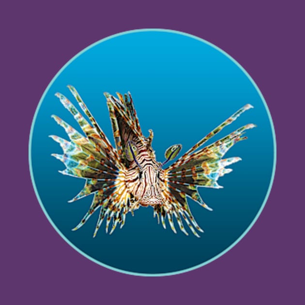 Lionfish | Floating Fish on a blue background in a circle | by Ute-Niemann