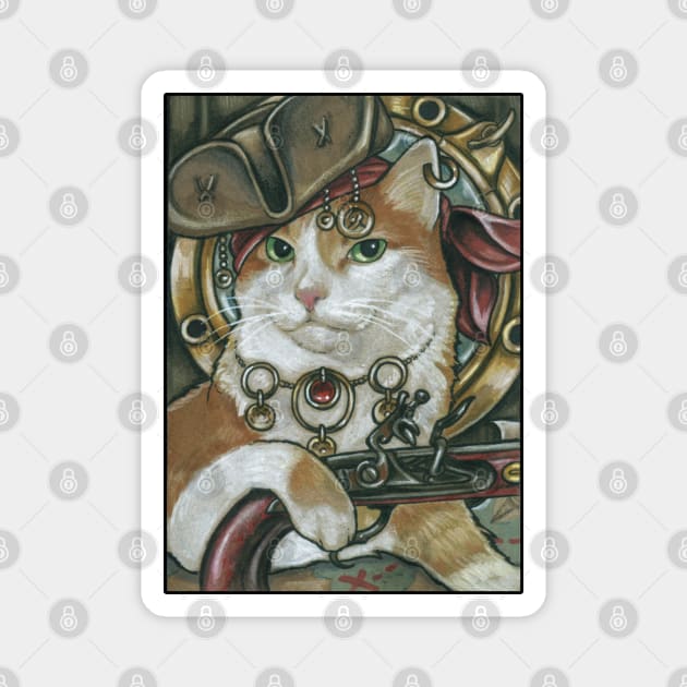 Pirate Cat - Orange and White - Cat Magnet by Nat Ewert Art