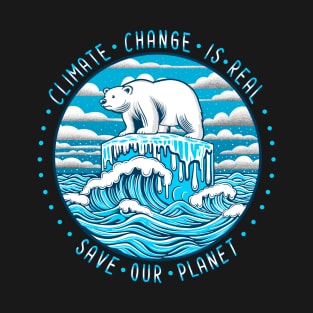 Polar bear on ice. Climate change is real, save our planet T-Shirt