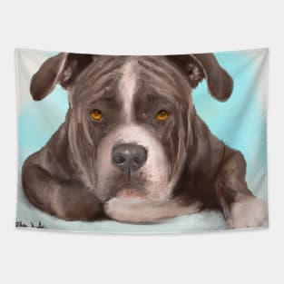 Big Tough Brown Pit Bull Lying Down and Looking at You Tapestry