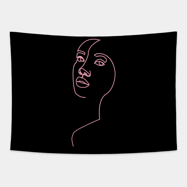 One Line Digital Art - Black pink Tapestry by Teephical