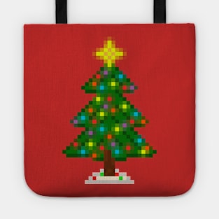 Pixel Christmas Tree with Glowing Lights (Red) Tote