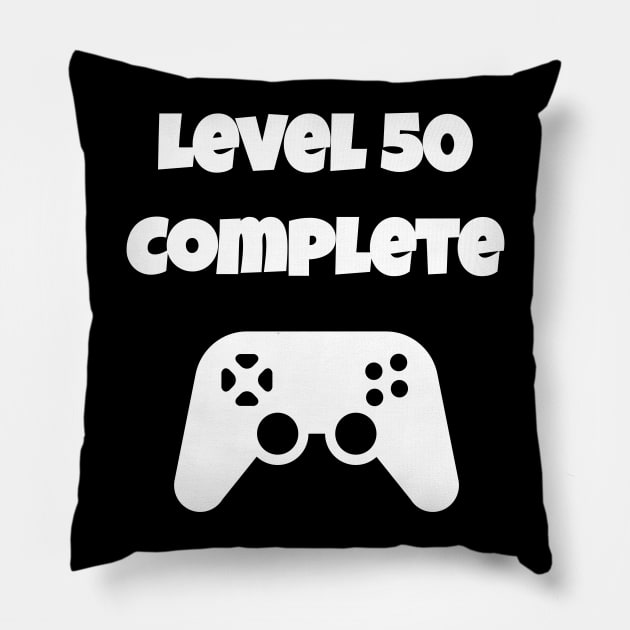 Level 50 Completed Video Gamer 50th Birthday Gift Pillow by fromherotozero