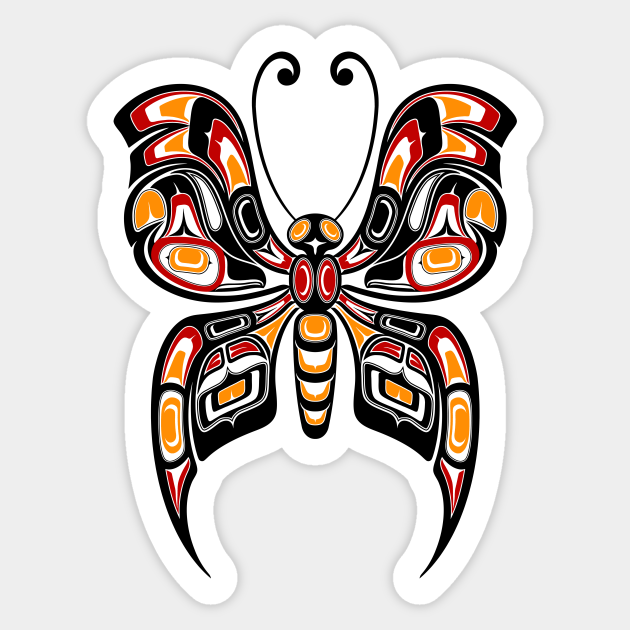 Red Yellow And Black Haida Spirit Butterfly Haida Art Sticker Teepublic