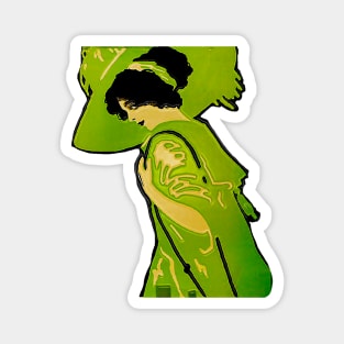 vintage girl in green dress Magnet