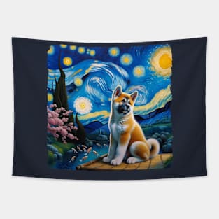 Starry Akita Dog Portrait - Pet Portrait Tapestry