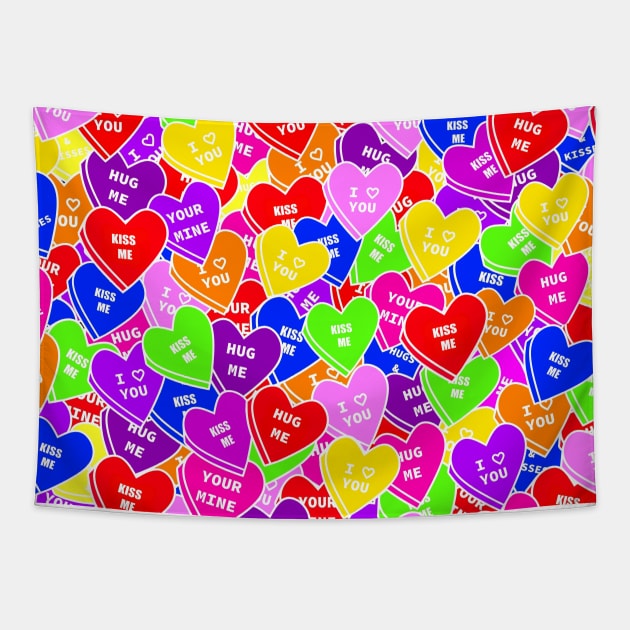 HAPPY Valentines Day Candy Hearts Tapestry by SartorisArt1