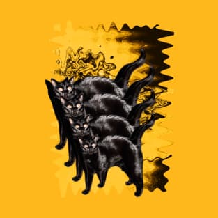 Psychedelic Black Cat Funny Yellow Melty colorful background surreal collage T-Shirt