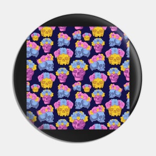 Colourful Skull and Flower Background Pin