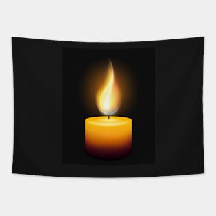 Burning Wax Candle on Black Tapestry