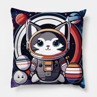 Cosmic Feline Adventures: Scottish Gray Cat in Space Pillow