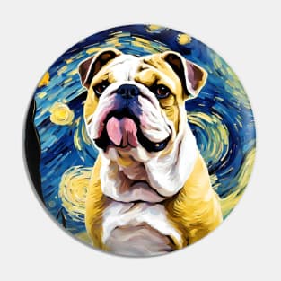 Bulldog Dog Breed Painting in a Van Gogh Starry Night Art Style Pin