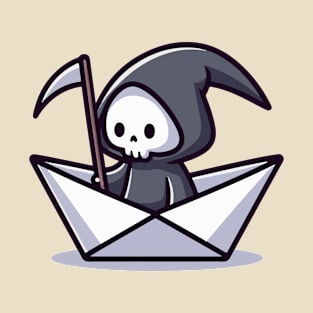 Cute grim reaper on Paper boat T-Shirt