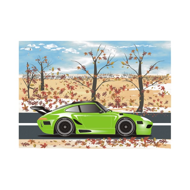 SuperCar on Desert Road during Autumn  - Lime Green by Sash8140