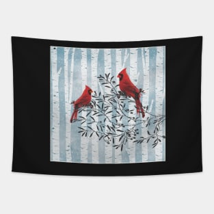 Cardinal Bird Art, Spiritual Messengers Birds and Birch Trees, Snow & Cardinals Tapestry