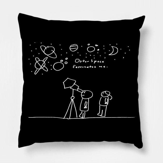 Outer Space Fascinates me white Pillow by 6630 Productions