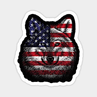 Cute Wolf Art - Wolf Predator - Animal Lover - USA Flag Magnet