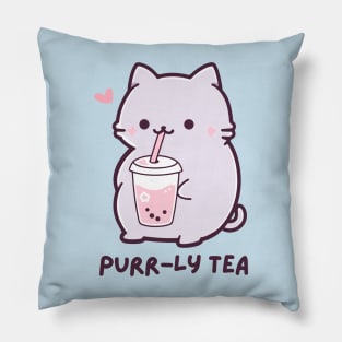 Purr-ly Tea - Funny Boba Cat Milk Tea - Purple - Strawberry Bubble Tea Pillow