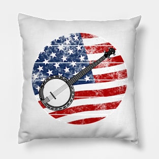 Banjo USA Flag Banjoist Folk Musician 4th July Pillow