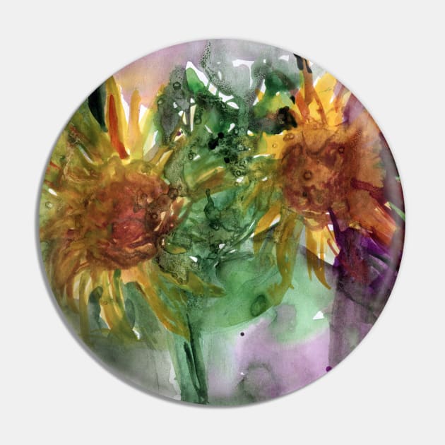 Abstract colorful background with watercolor wild flowers. Yellow-violet-green painting with sunflowers. For the  fabric, textile, wall decor, wallpapers, covers and packaging. Pin by Olesya Pugach