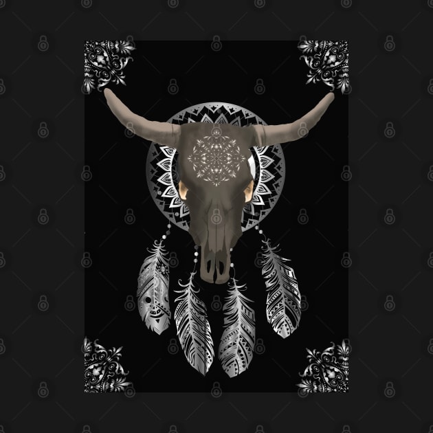 Buffalo skull dream catcher black by Accabella