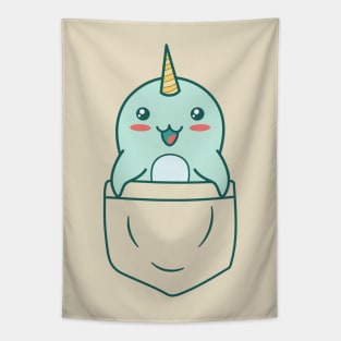 Baby Narwhal In a Pocket Kawaii Whales Lover Tapestry