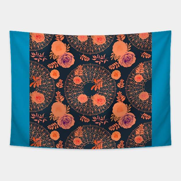 Fall Mandalas and Roses Autumn Gourd Tapestry by sandpaperdaisy