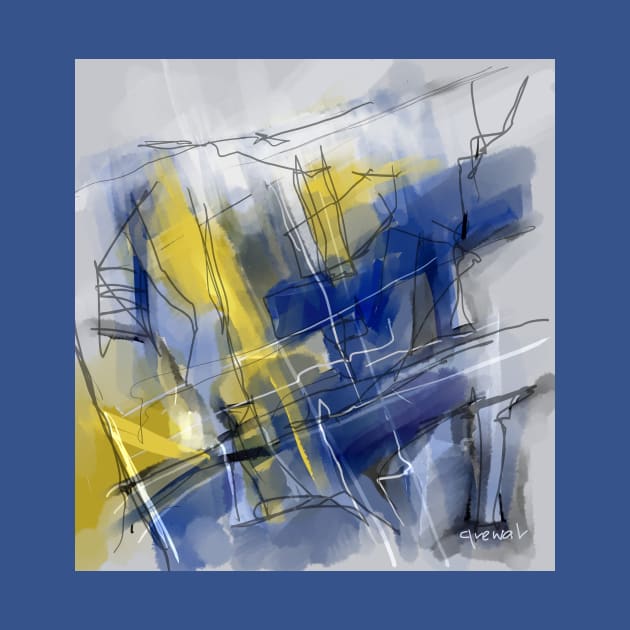 Blue Yellow Abstract by sukhpalgrewal