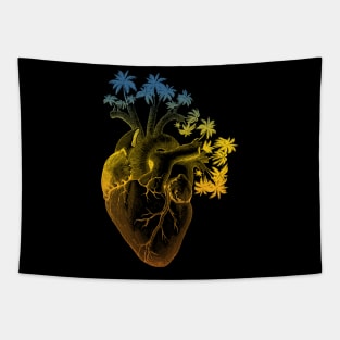 Colored Anatomically Correct Human Heart - Palm Trees Tapestry