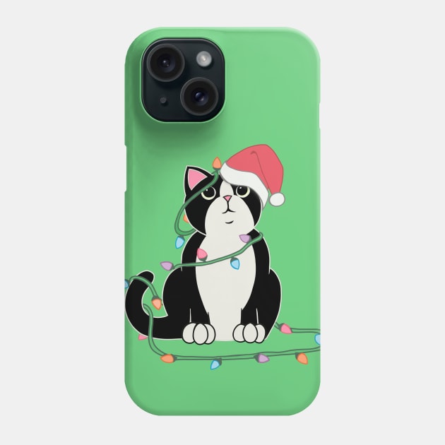 Tuxedo Cat Christmas lights funny cat lover xmas hat Phone Case by xenotransplant