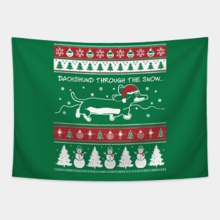 Christmas Xmas Dachshund Through The Snow Tapestry