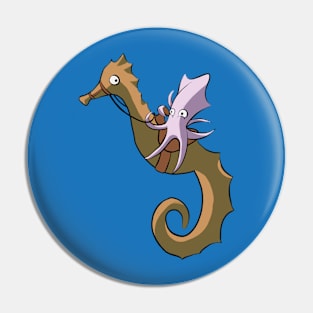 Squid Riding a Seahorse Pin