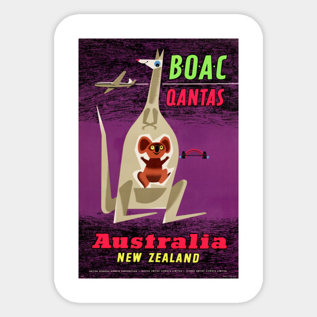 Vintage Travel Poster Australia Boac Qantas Boac Australia Travel Sticker Teepublic