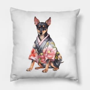 Watercolor Doberman Pinscher Dog in Kimono Pillow