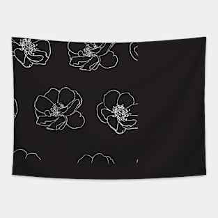 White flowers on dark grey Tapestry