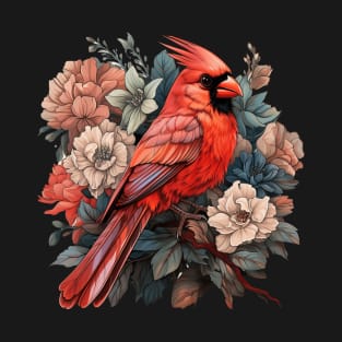 Red Cardinal colorful Flower Illustration T-Shirt