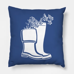 Forget Me Not White Lineart Rain Boots Pillow