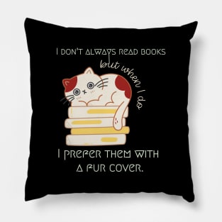 Funny Cat with Books Pun Pillow