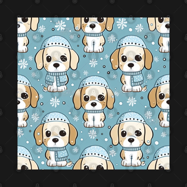 Cartoonish pups on snow - seamless pattern by Newtaste-Store