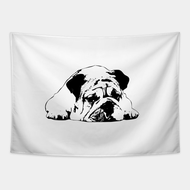 Bulldog Black and White Minimalistic Abstract Art Tapestry by ElegantCat